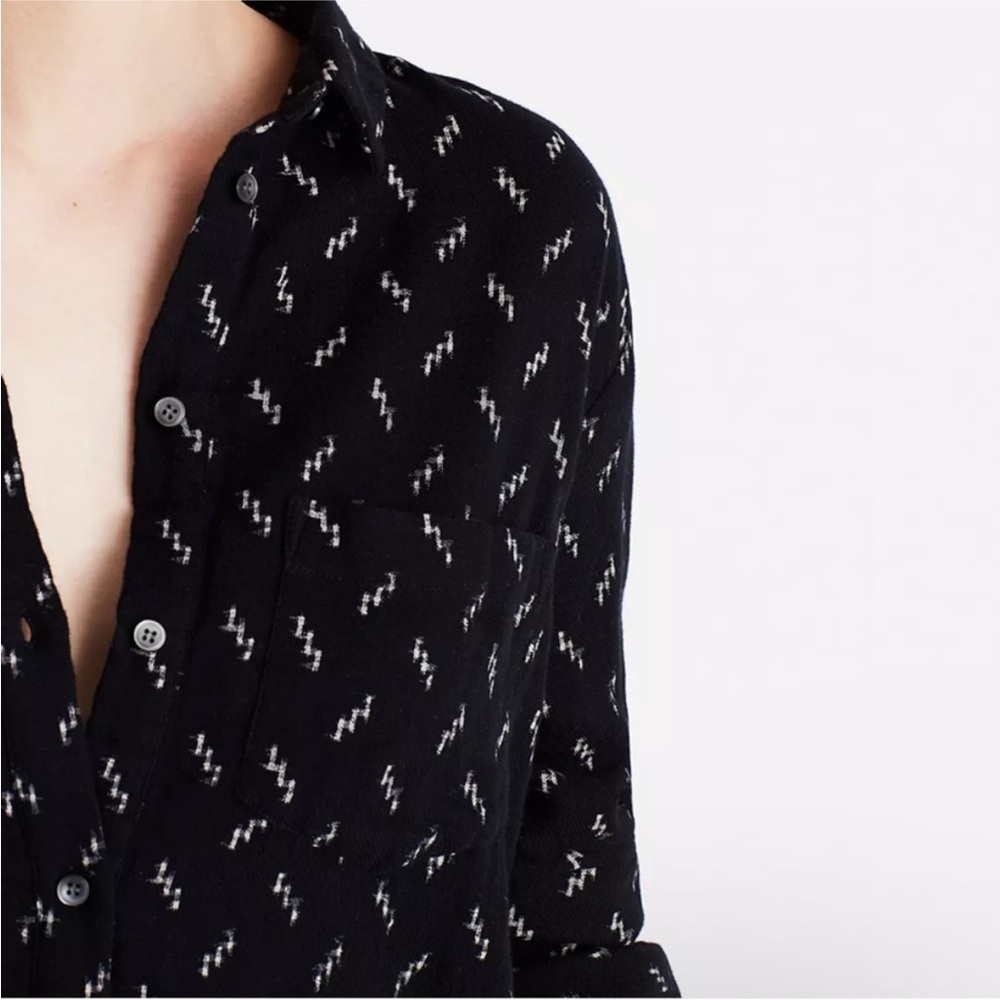 Madewell Oversized Ex-Boyfriend Shirt Black Ikat Zig Zag Plaid XXS Indie Sleaze - Picture 2 of 10